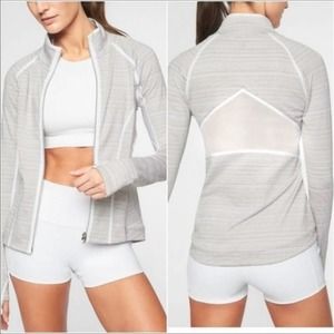 Athleta Jacket Small White Powervita Elation Full Zip Long Sleeve Workout Mock